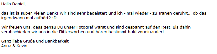 Feedback liebe Worte Anna & Kevin